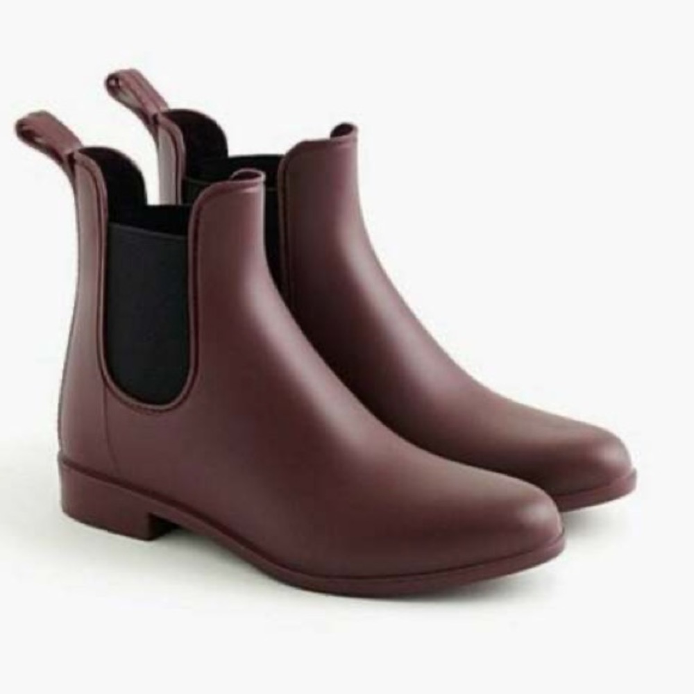J. Crew Matte Burgundy Wine Rubber Chelsea Ankle Pull On Rain Boot Size 9